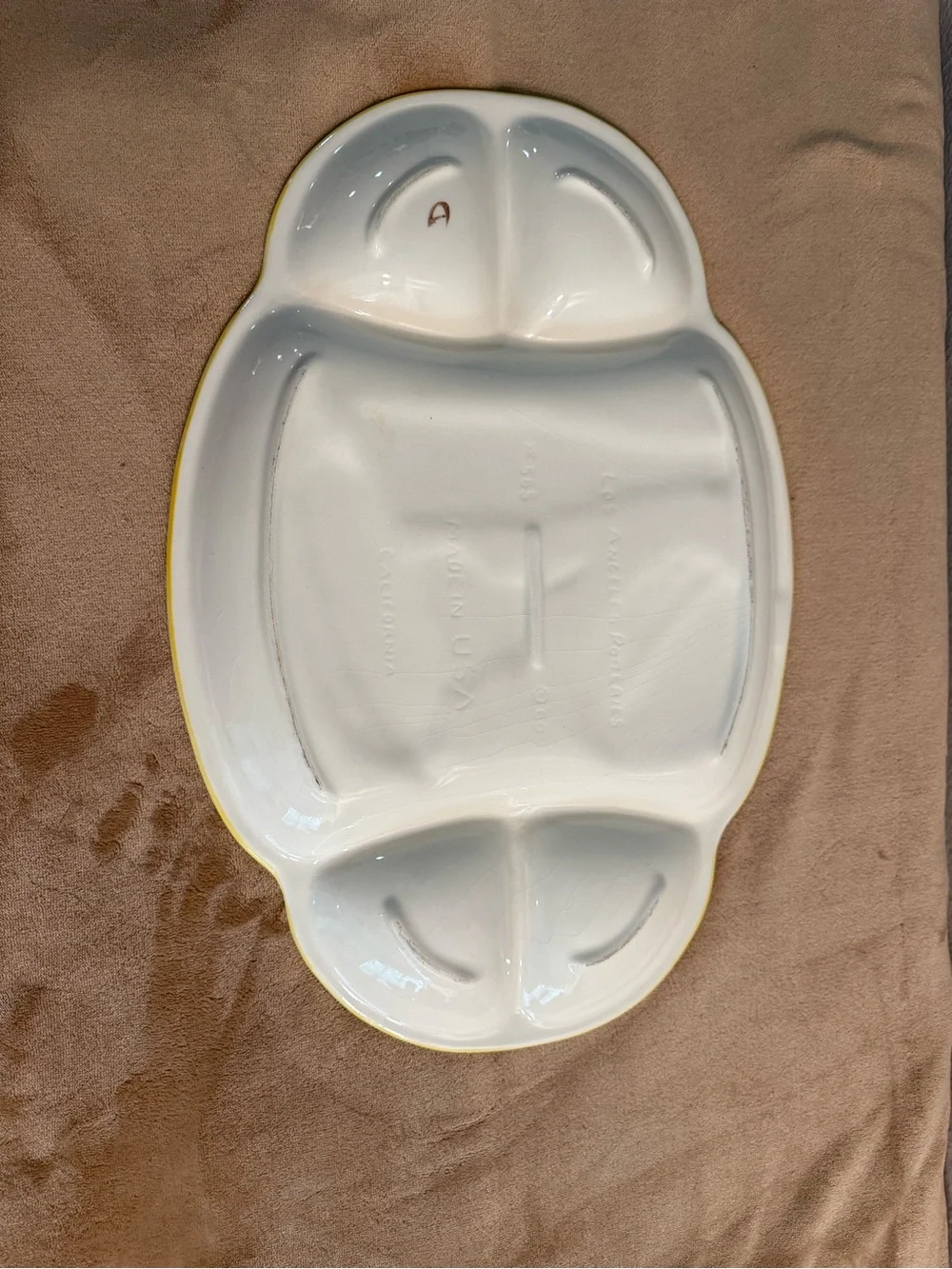 Hand-Painted Ceramic Divided Serving Platter in White with Multicolor Food Motif
